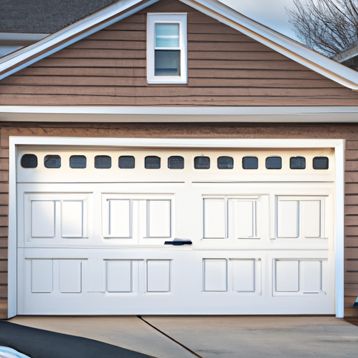 Suburban Carlisle home with a modern insulated garage door and visible weatherstrip, late afternoon setting.
