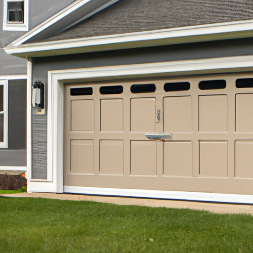 Suburban Carlisle home showing a modern sectional garage door partially open with visible hardware and driveway.